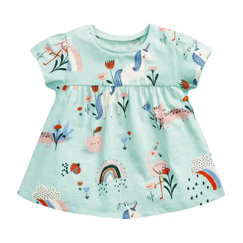 

Little Maven Girls Short Sleeve T-shirt Cartoon Cute Unicorn Flowers Knitting Cotton Breathable Children Clothes 2 3 5 7years