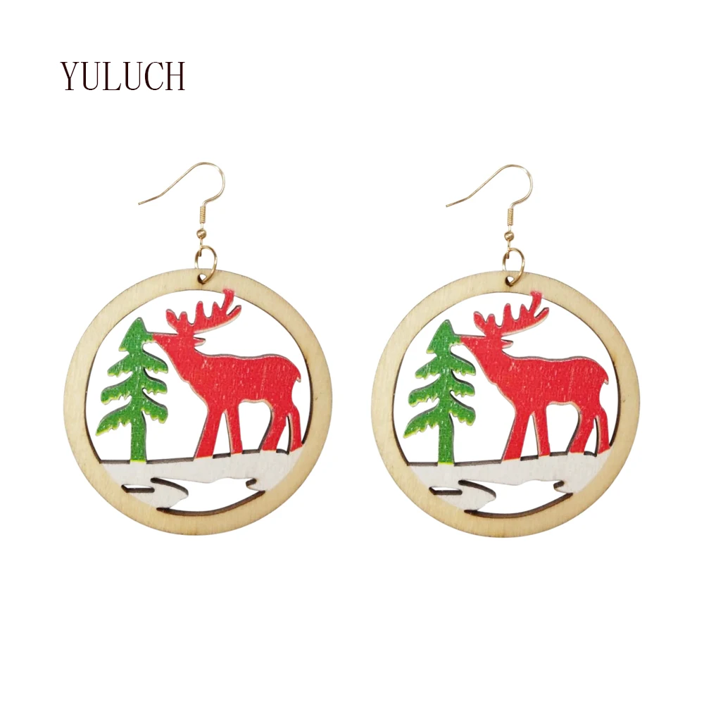 

Деревянные висячие серьги YULUCH, Счастливого Рождества, красочные ювелирные изделия для женщин, праздник, Рождественская вечеринка, простые ...