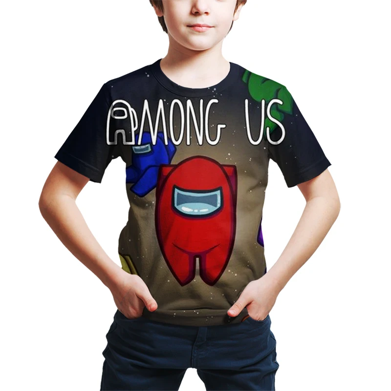 

2021 Summer New Boys Among Us T shirt Impostor T Shirt Children's Tops Tees Baby Kids Cartoon Printed 4-14 Year Children Clothes