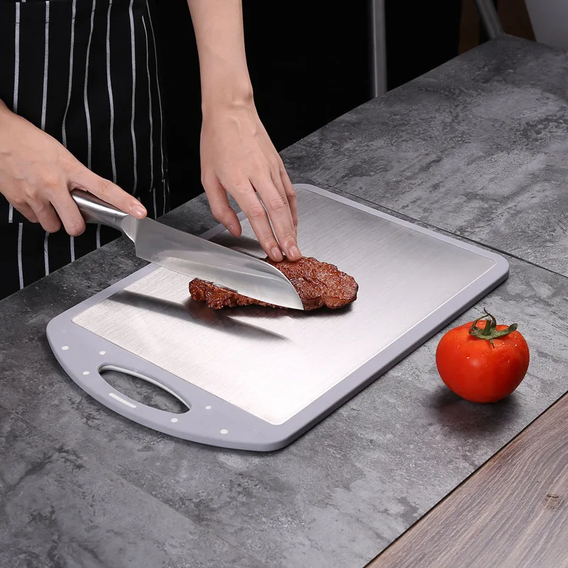 

304 Stainless Steel Cutting Board Cutting Board Household Double-Sided Usable Rolling Panel Fruit Cutting Board 38.5x26.5x0.8cm