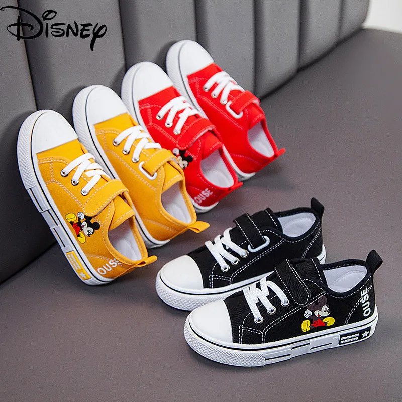 

Детские парусиновые туфли Disney с Микки Маусом для мальчиков и девочек, модные студенческие Повседневные кроссовки с печеньей подошвой