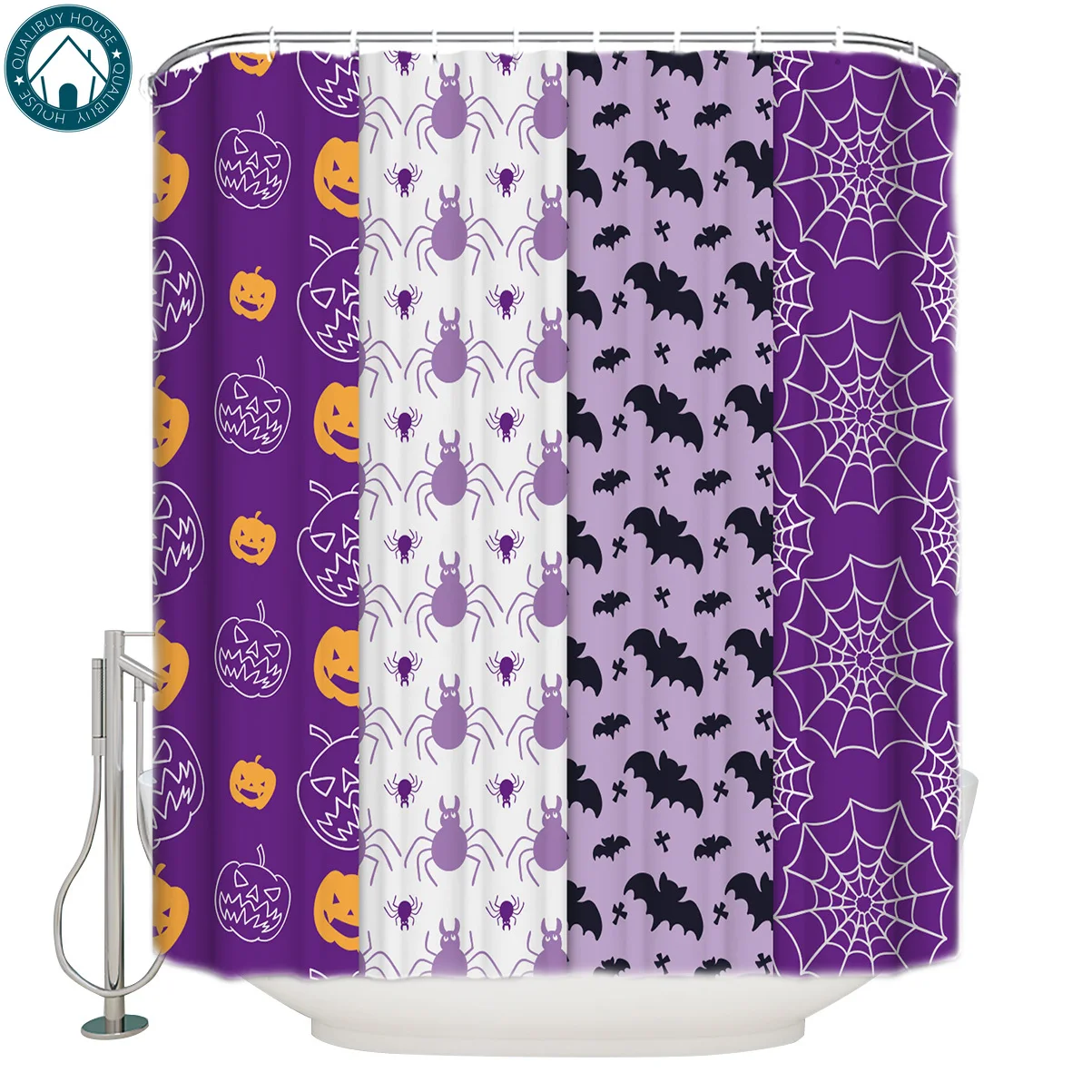 

Halloween Pattern Pumpkin Spider Web Bat Shower Curtain Waterproof Bathroom Curtain