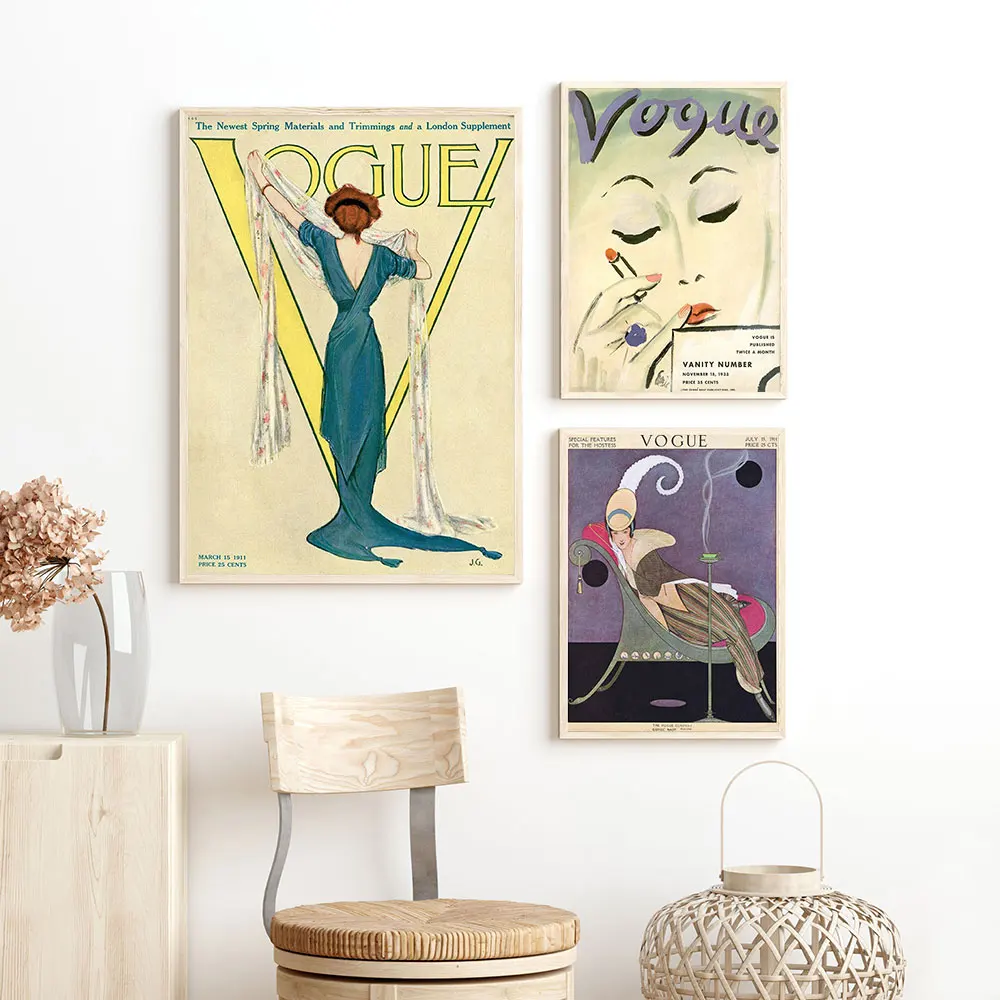 

Posters Prints Vintage Women Fashion Cover Canvas Painting Black White Quote Wall Pictures for Living Room Home Decoration