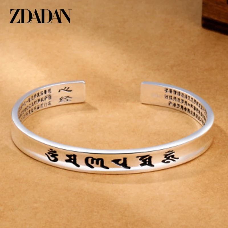 

ZDADAN New Arrival 925 Sterling Sliver Heart Sutra Letter Bracelet Open Cuff Bracelets For Women Jewelry Party Gift