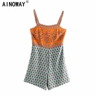 Винтажный шикарный женский богемный пляжный комбинезон с цветочным принтом женский хлопковый комбинезон без бретелек Комбинезоны бохо