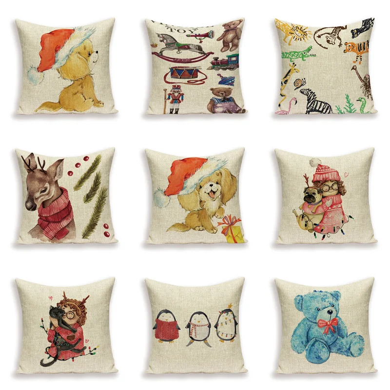 Наволочка с изображением медведя из мультфильма милые животные олень собака