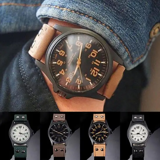 

Fashion Men's Watch Date Arabic Numerals Dial Faux Leather Band Sport Quartz Wrist Watch montre homme