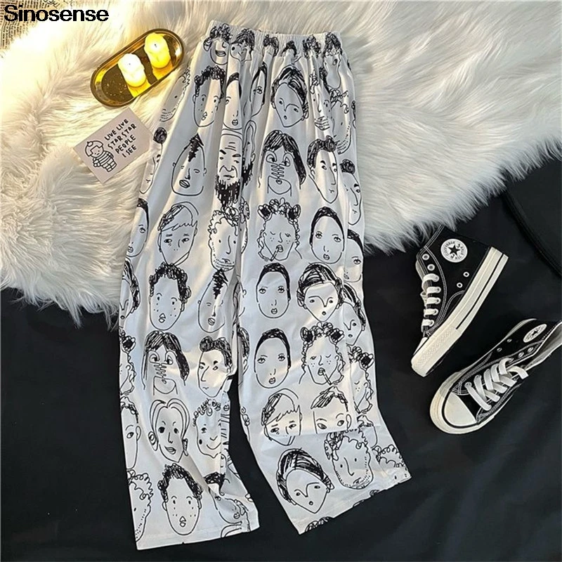 

Брюки женские с забавным принтом и широкими штанинами, уличная одежда в стиле Харадзюку для студентов, свободные модные спортивные штаны с ...