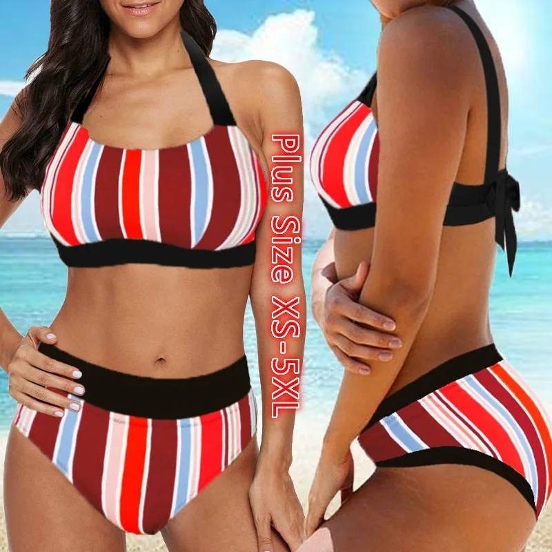 Комплект бикини 2021 купальник с эффектом пуш ап женский в стиле ретро полоску
