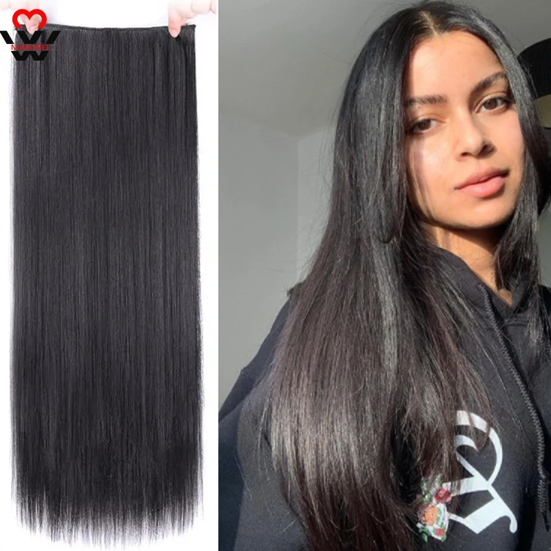 

Длинные прямые натуральные накладные волосы MANWEI 80 см, накладные волосы на 5 зажимах, термостойкие синтетические черные и коричневые шиньоны...