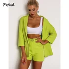 Женский однотонный офисный костюм Pofash, зеленый костюм из двух предметов с поясом на пуговицах, повседневный блейзер с длинным рукавом, весенне-осенний комплект из 2 предметов, 2021