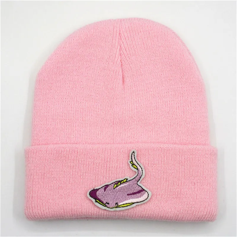Толстая вязаная шапка с вышивкой для водных существ зимняя теплая Skullies бини