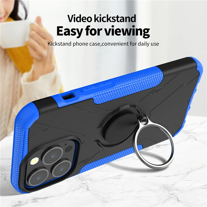 For iPhone 13 Pro Max Case For iPhone 13 12 Pro Max Cover Armor Silicone Rubber Stand Ring Protector Case For iPhone 13 Mini