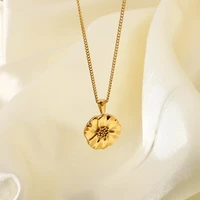 stainless steel necklace gold plated three dimensional flower pendant birthday gift womens necklace