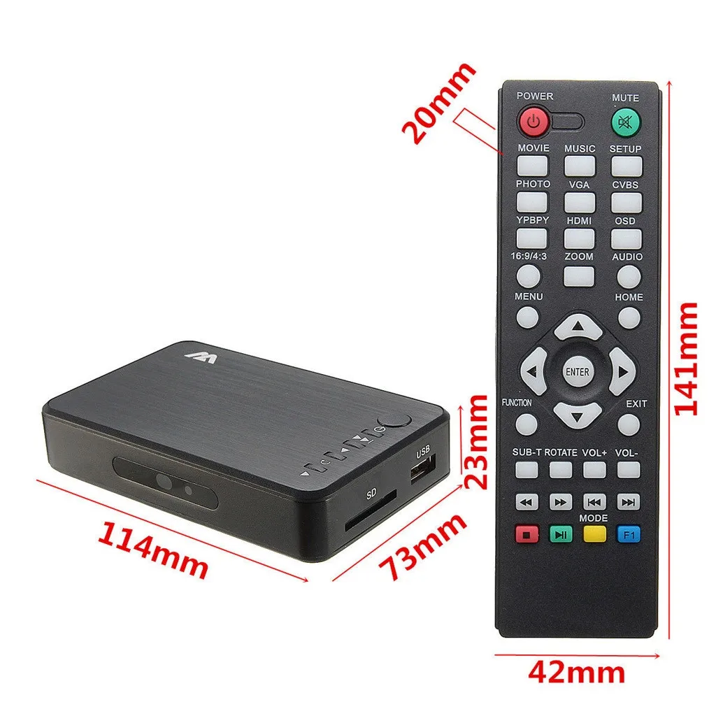 1080P Портативный Full HD мультимедийный плеер видеоплеер H.264 AV/HDMI/VGA выход USB внешний HDD