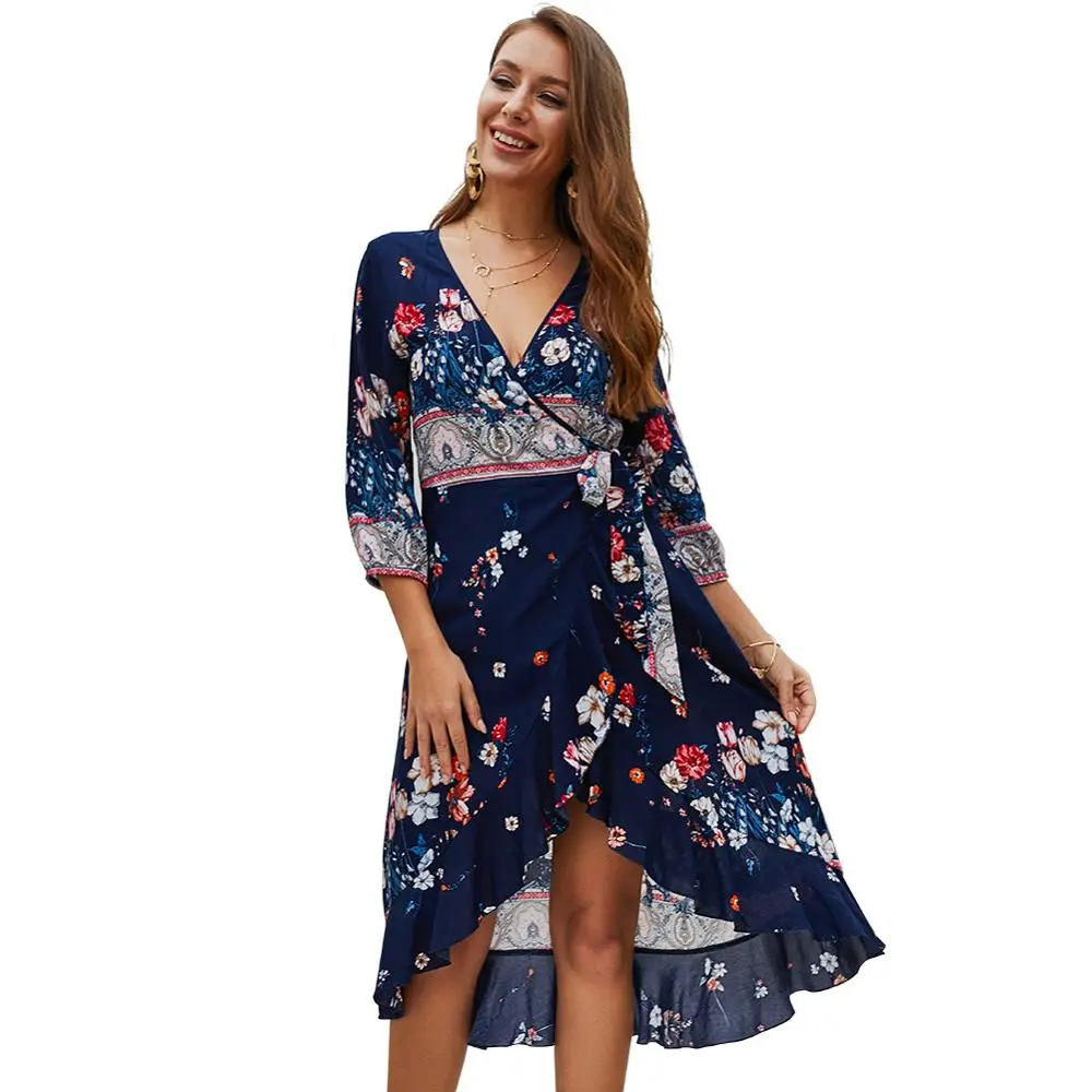 WHZHM богемное платье с цветочным рисунком женское сексуальное глубоким v образным
