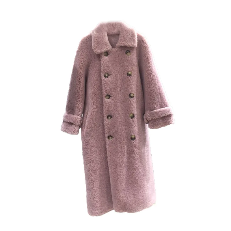 Зимние женские длинные шубы двубортный отложной воротник пояс из искусственного меха Верхняя одежда свободные большие размеры пальто w1945