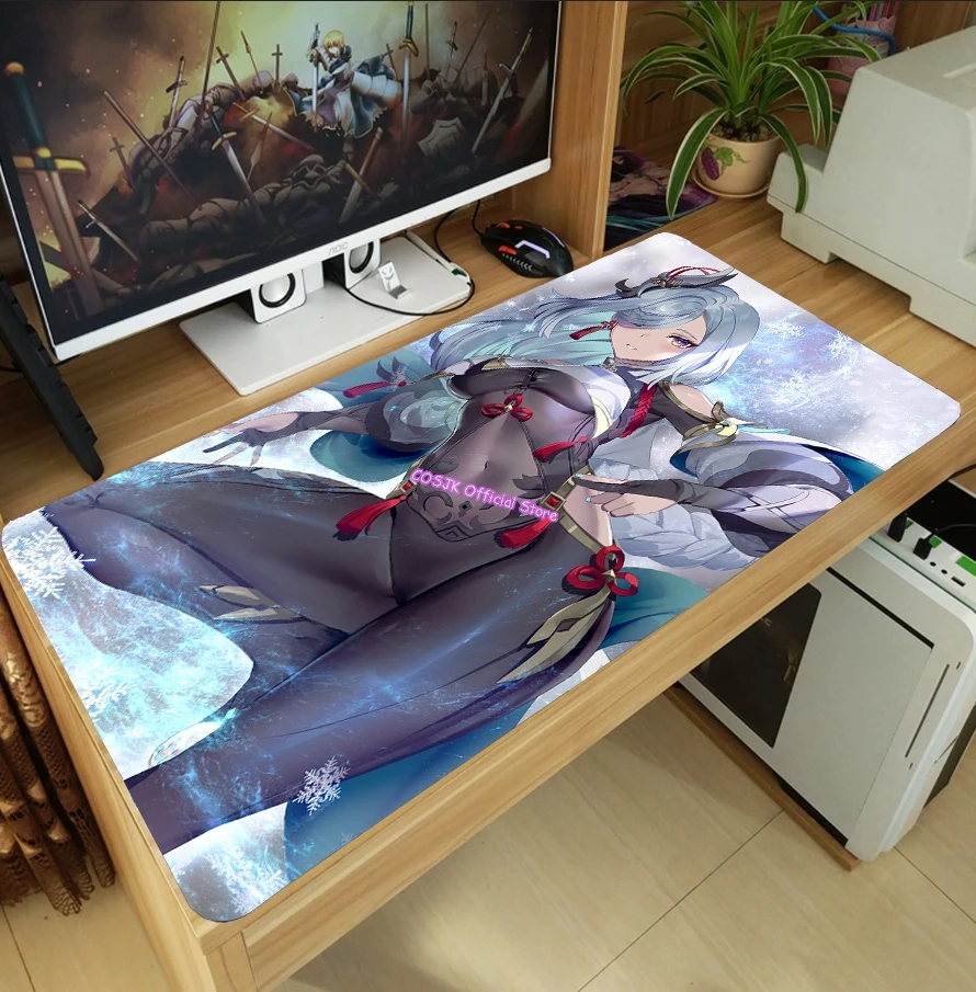 game shenhe genshin impact large mouse pad gaming computer desktop keyboard mat thicken laptop pc anti slip playmat gift free global shipping