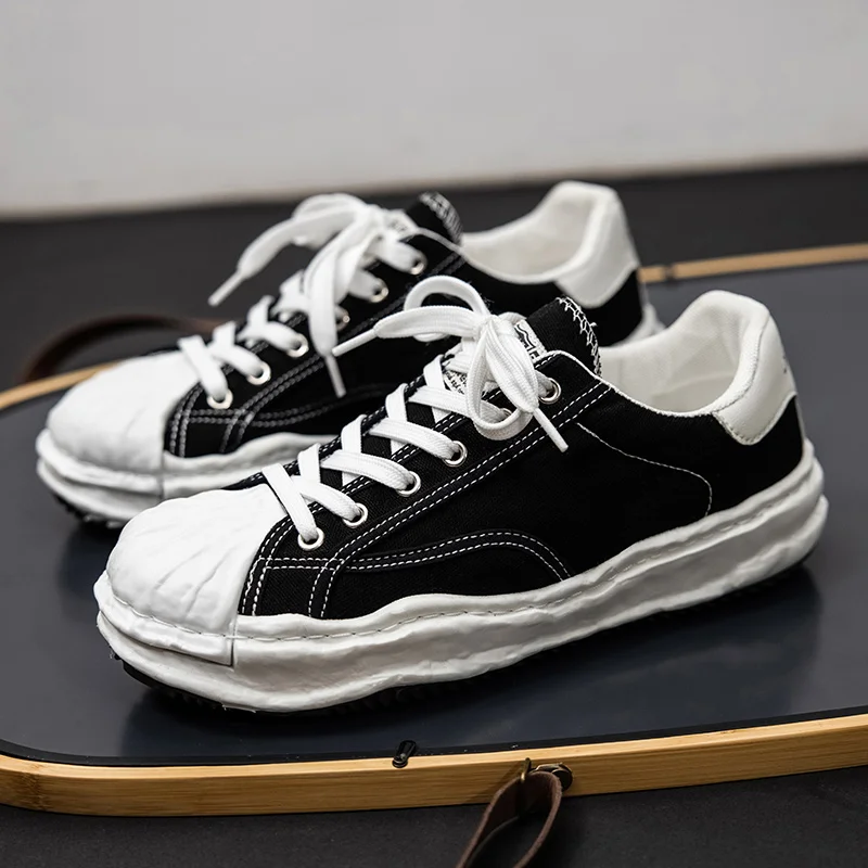 

New Men's thick-soled canvas shoes Japanese shell-toe men's shoes lace-up men's casual sports shoes outdoor breathable flat shoe