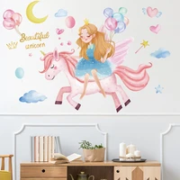 cartoon girl wall stickers diy unicorn animal wall decals for kids bedroom baby room children nursery home decoration