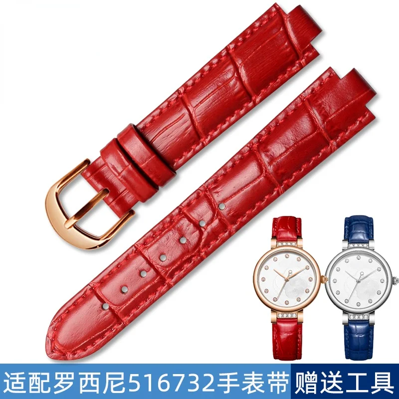 

WatchBands For Rossini Raised Mouth Watch Band Women's Leather Bracelet Red Blue 15x10mm Watch Strap