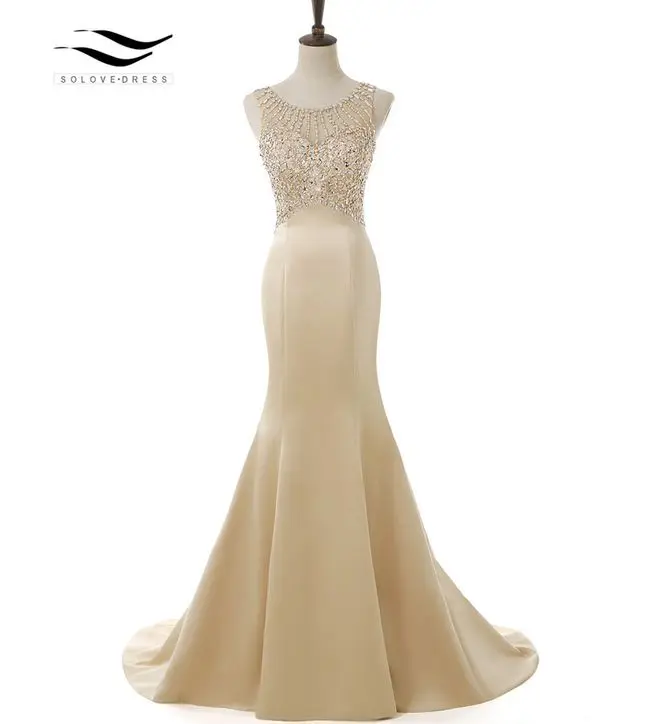 

Женское атласное платье SOLOVEDRESS, Элегантное Длинное Вечернее Платье Русалочки с блестящими бусинами и блестящими бусинами, SLD-E5005 золотистог...