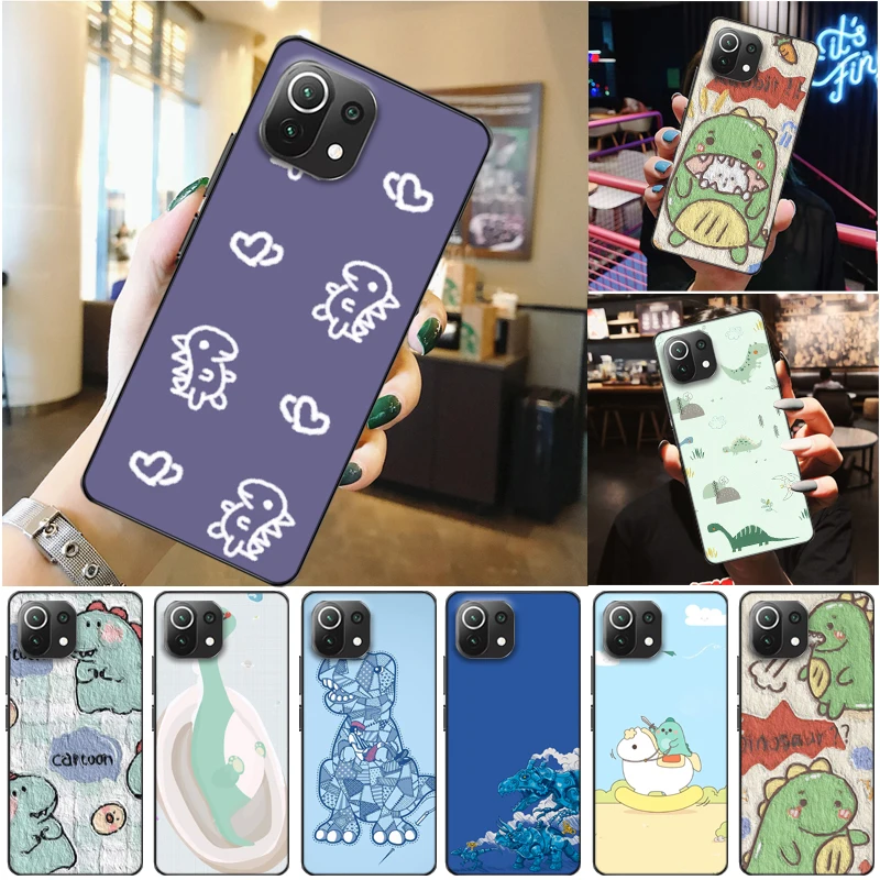 

Cute Flowers Couples Dinosaur Funny Color Painting Phone Case For Xiaomi 11 Lite Pro Ultra Coque Soft TPU Back Cover Funda