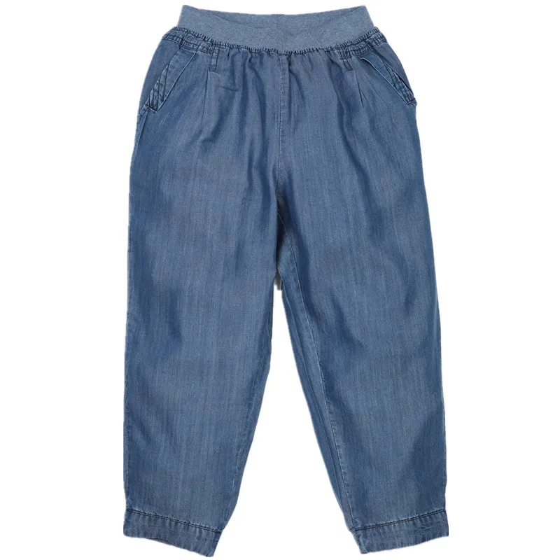 

Woman Spring Plus Size High Elastic Waist Loose Harem Pants Female Summer Oversized Thin Tencel Ankle-length Jeans Lady Trousers