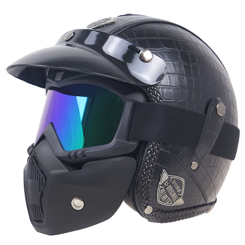 Retro Individual Motorcycle Open Face Helmet With Goggles Mask Four Seasons Unisex For Moto Harley Riding Scooter Biker