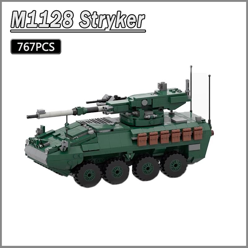 

WW2 Military Series MOC Block M1128 Stryker Armored Car 1:34 Scale Mobile Gun System Creator Experts Bricks Model set toy