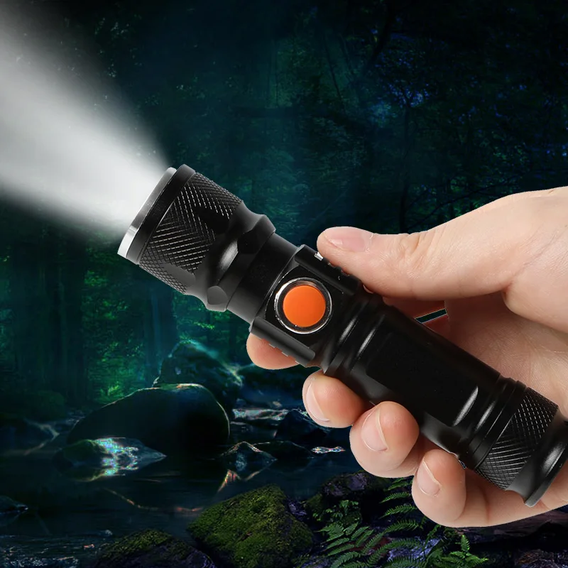 

Led Flashlight USB Rechargeable P50/Q5/T6 Ultra Bright Torch 3 Lighting Mode Telescopic Zoom Stylish Portable Waterproof Torch