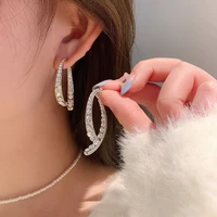 gold rhinestone drop earrings for women korean vintage geometry metal cubic zircon earring fashion jewelry gift