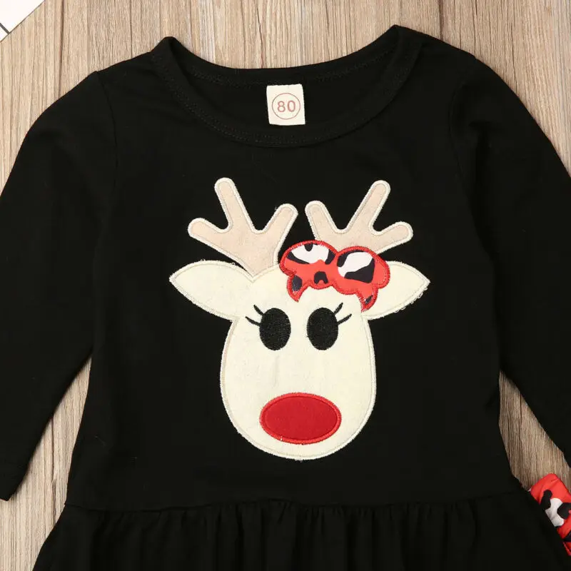 

XMAS Girl Clothes 2019 Christmas Newborn Kid Baby Girls Cotton Deer Tops+Leopard Pants Outfits Size 1-4Y