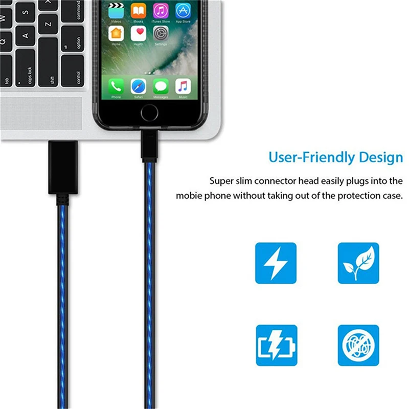 1 м струящийся светящийся зарядный USB кабель для передачи данных type C Micro USB светодиодный светящийся Шнур для iPhone Xiaomi huawei Быстрая зарядка яркий Кабо