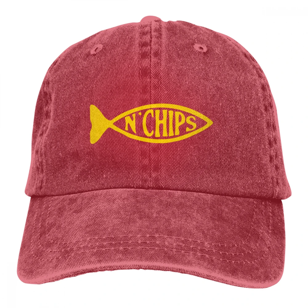 Рыба и чипсы Casquette черный унисекс Мужские Женские джинсовые бейсболка с ремешком кепки Регулируемый Гольф папа шляпа