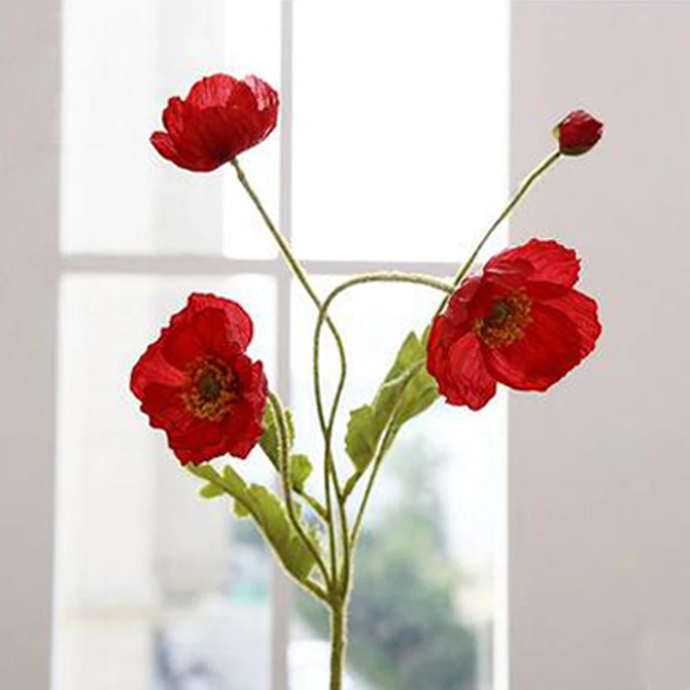 5pcs red color artificial corn poppy flowers bouquets&Papaver rhoeas&Coquelicot bunches