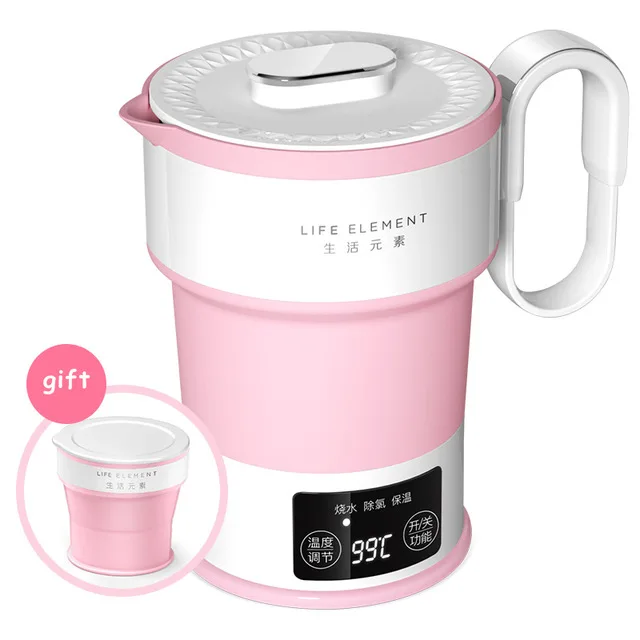 pink Складной чайник, компрессионный электрический чайник для путешествий, портативный чайник для кипячения воды, мини-чайник с изоляцией, 100-240 В, умный дом - Цвет: pink