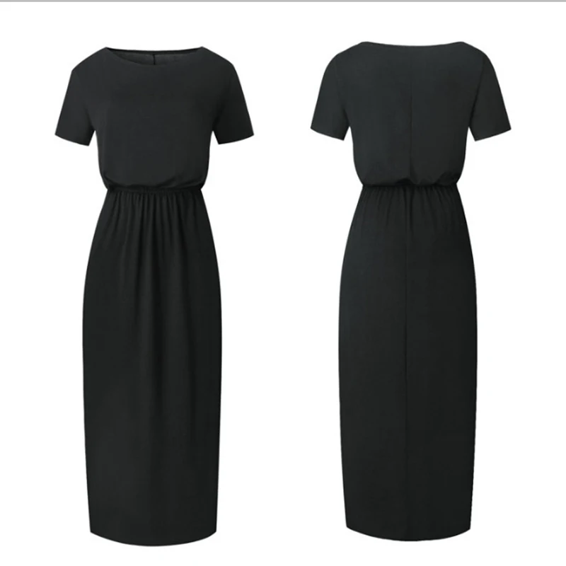 

2020 Sexy Summer Women Boho Maxi Dress Short Sleeve Side Slit Loose Evening Party Long Beach Dress with Pocket Vestidos KH804156