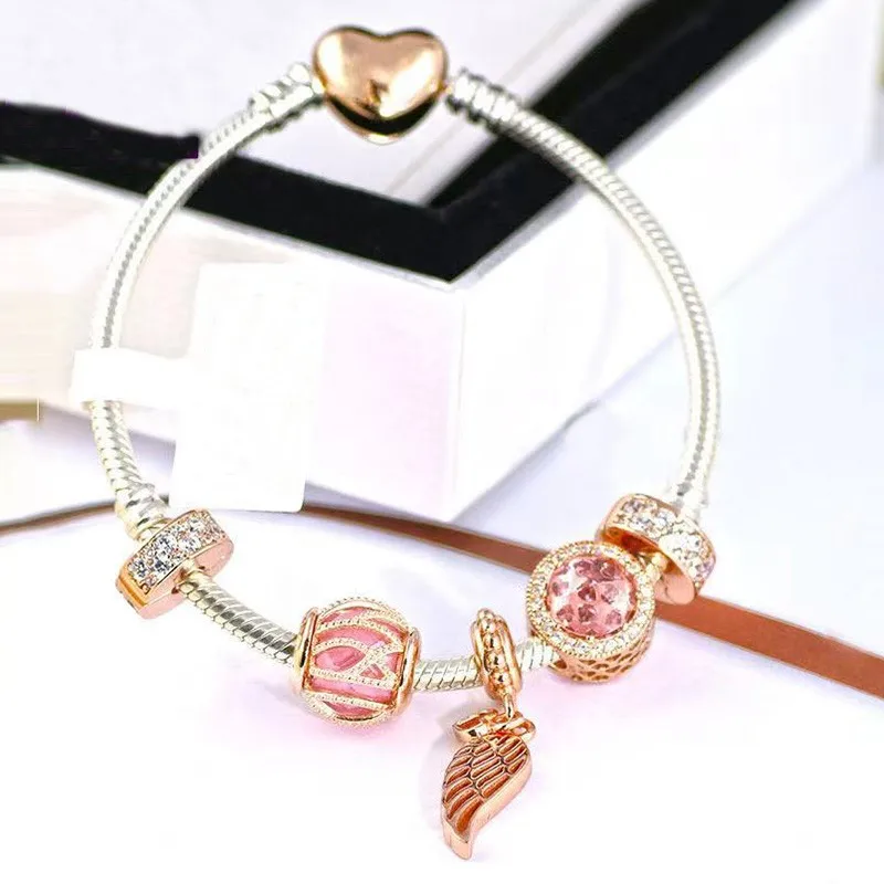 

Женский браслет из серебра 925 пробы, с подвеской в виде крыла из розового золота в форме сердца