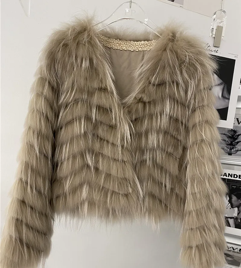 

Зимняя теплая женская короткая куртка из натурального Лисьего меха, свободное повседневное пальто из натурального Лисьего меха, одежда из ...