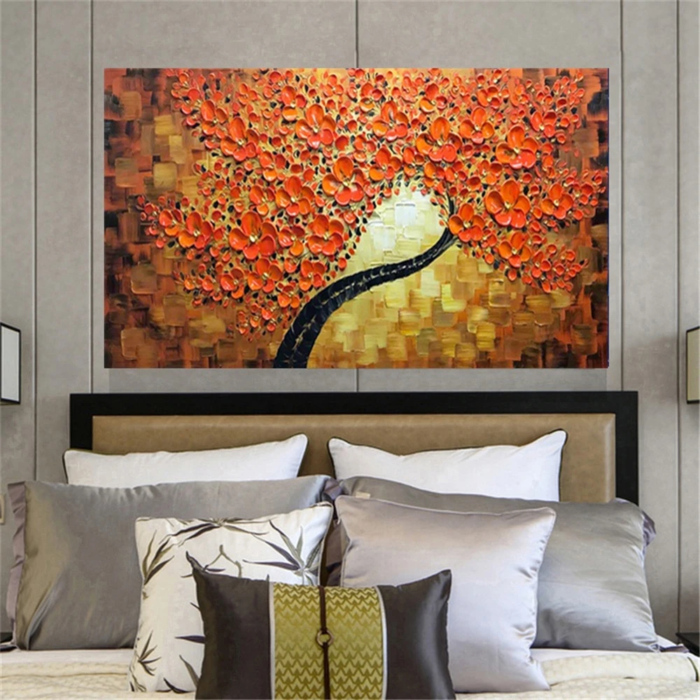 

Landscape oil painting on canvas painting red tree 3D hand drawn oil painting Study of the sitting room