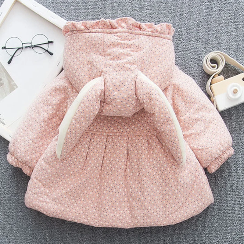 【 * 】Детская теплая зимняя куртка-парка с капюшоном и заячьими ушками для