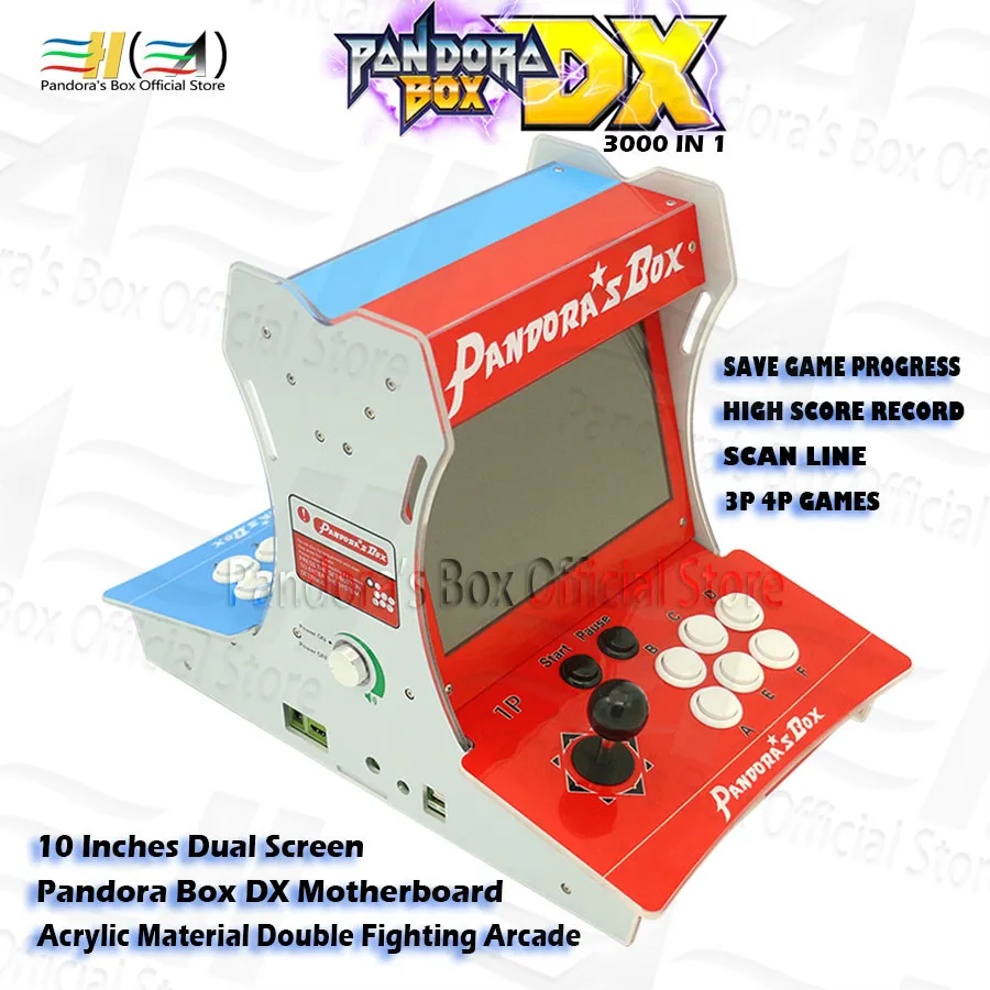 Pandora Box DX 3000 в 1 акриловая мини Аркада бартоп 10 дюймов двойной экран 3P 4P игра 3D может