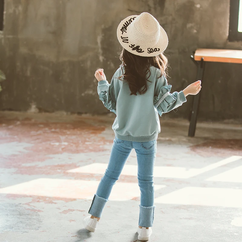 Детская осенняя одежда толстовки + джинсы комплект повседневной одежды из 2