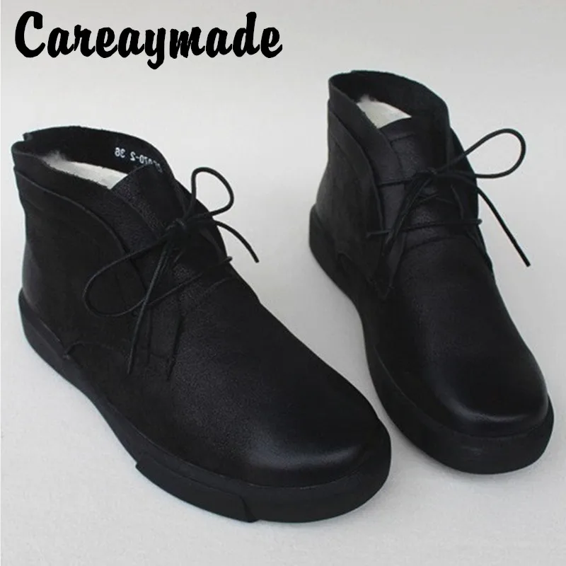 Careaymade/зимняя обувь из натуральной шерсти с высоким берцем, на толстой подошве, из овечьей шерсти, теплые зимние ботинки из хлопка