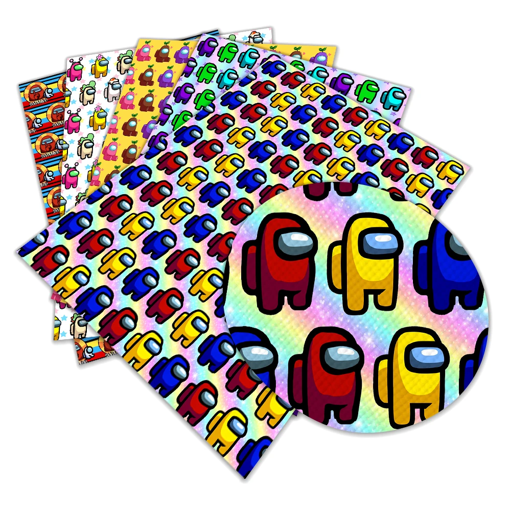 

New Popular Game Among Us Printed Synthetic Faux Leather 30 cm x 136cm for DIY Hair Bow Bags