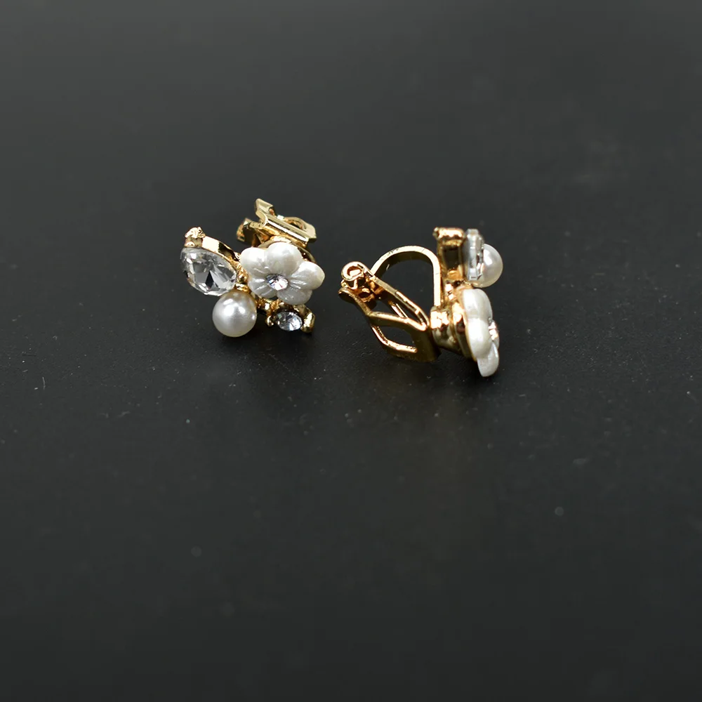 Korean Flower Clip Earrings Without Piercing Gold color Simulated Crystal Ear Cuff Earring Non Pierced Floral Jewelry pendientes | Украшения