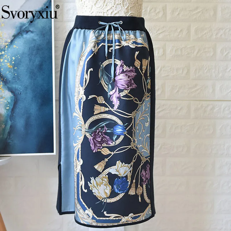 Женская шерстяная юбка Svoryxiu разноцветная трикотажная с шелковым принтом