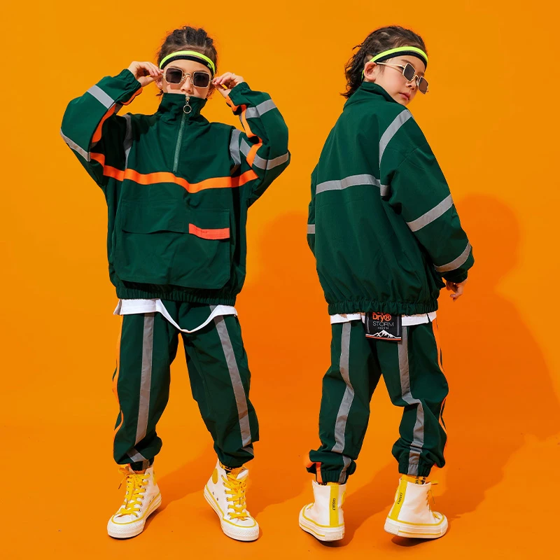 Танцевальный костюм в стиле хип хоп для мальчиков зеленое пальто с длинными