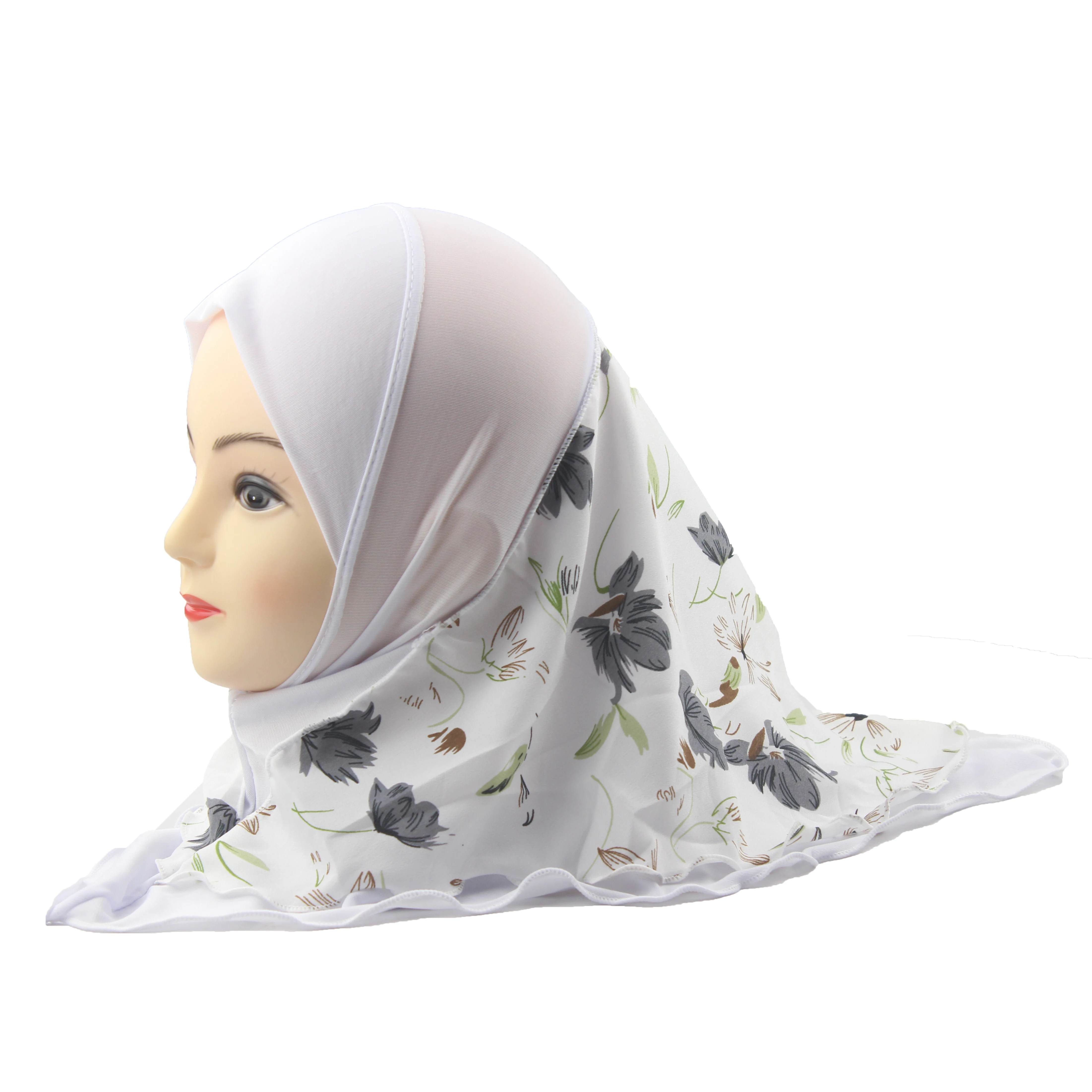 Мусульманский хиджаб для девочки детский шарф шаль двухслойный цветочный принт